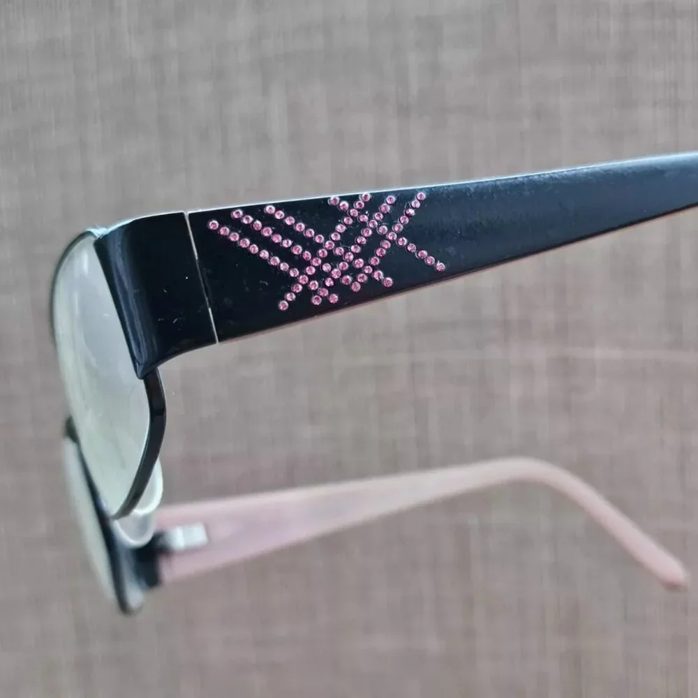 Burberry Women Glasses Frame Pink Crystals Accent Black Metal Frame Made Italy